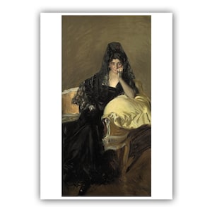 Joaquin Sorolla : &quot;Portrait of Senora de Urcola Wearing a Black Mantilla&quot;, 1909 - Museum Quality Giclee Print/Canvas - A4/A3/A2