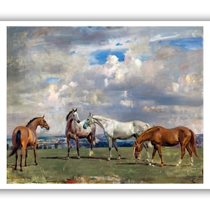 Alfred Munnings : Horses at Grass (1910s) - Museum Quality Giclee Print / Canvas