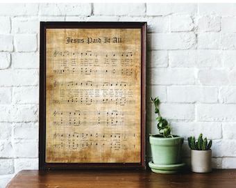 Jesus Paid it All - Biblical Hymn - Printable Vintage Sheet Music - Instant Download