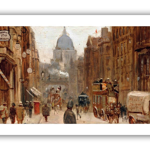 George Hyde Pownall : "St Pauls Cathedral Viewed From Fleet Street London", 1920s - Museum Quality Giclee Print/Canvas - A4/A3/A2