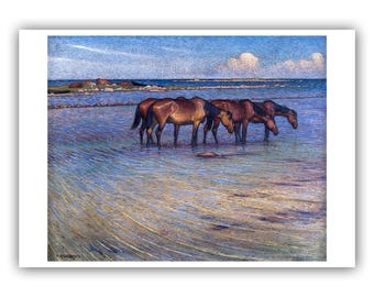 Nils Kreuger : Horses Cooling Themselves In Water (1902) - Museum Quality Giclee Print / Canvas