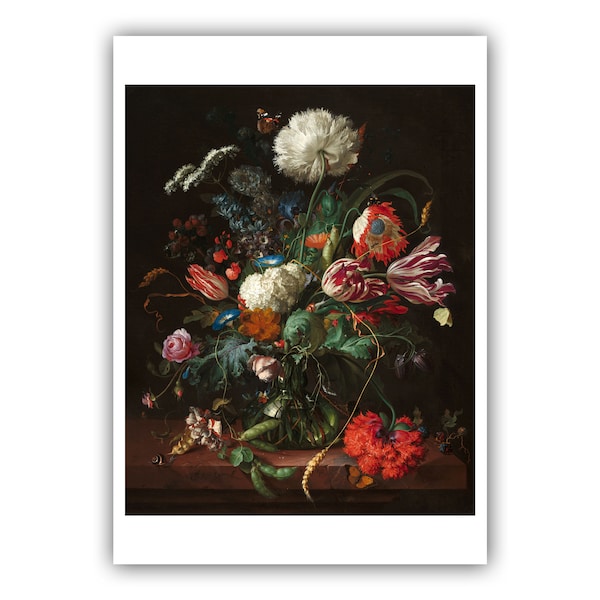 Jan Davidsz de Heem : « Nature morte avec des fleurs dans un vase en verre », c. 1660 - Museum Quality Giclee Print/Canvas - A4/A3/A2