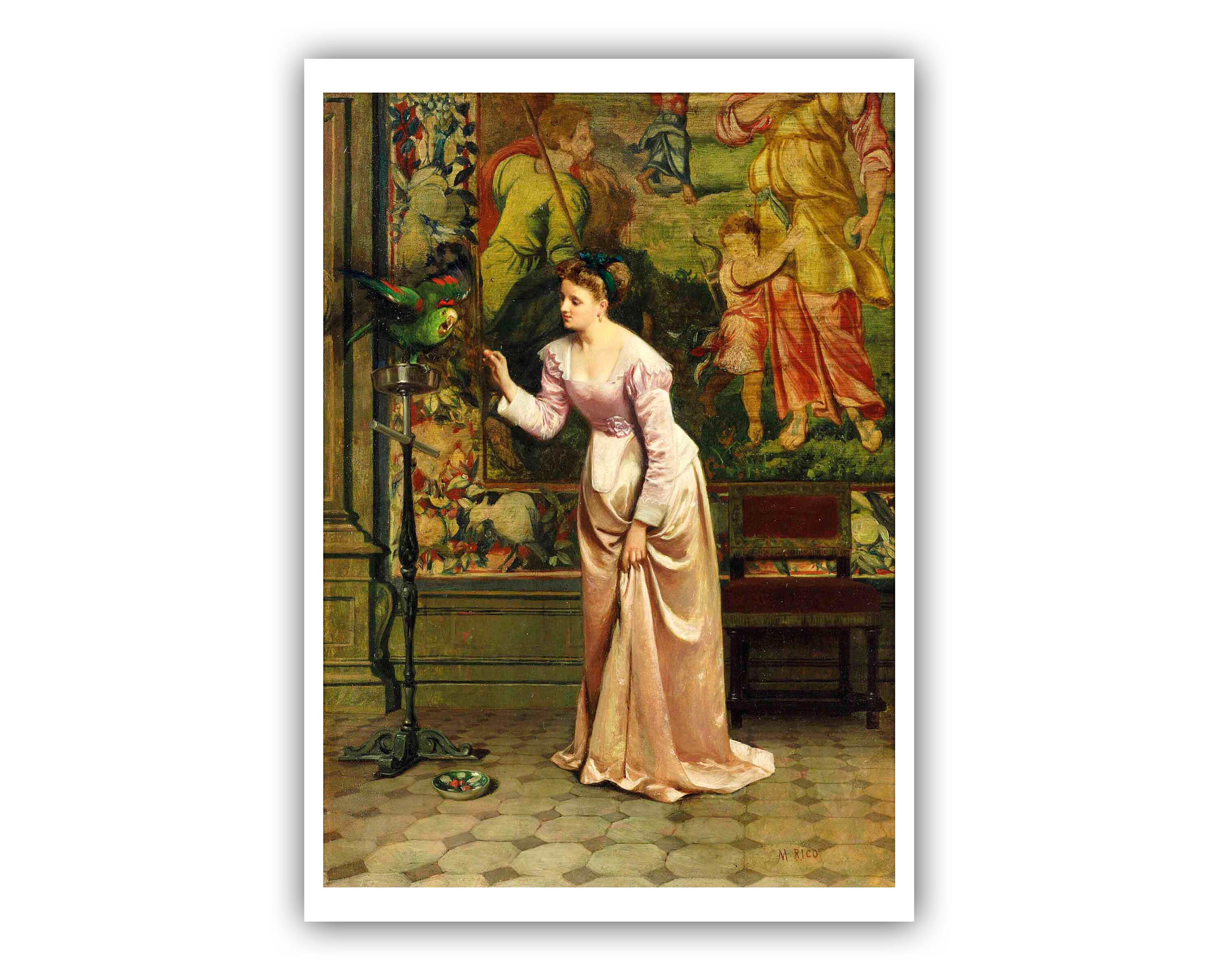 Martin Rico y Ortega : "Lady in an Interior With a Cockatoo", c. 1806 - Museum Quality Giclee Print/Canvas - A4/A3/A2