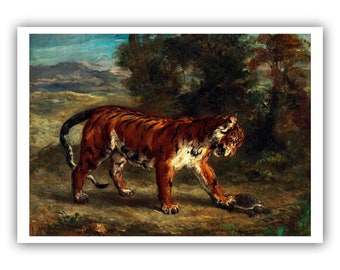 Eugene Delacroix : "Tiger Playing with a Tortoise", 1862 - Museum Quality Giclee Print/Canvas - A4/A3/A2