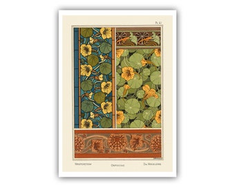 Eugene Grasset : &quot;Plants and Their Application to Ornament - Nasturtium - Plate 41&quot;, 1896 - Museum Quality Giclee Print / Canvas