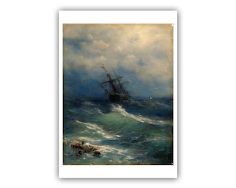 Ivan Aivazovsky: Schiff auf stürmischer See (1858) - Museumsqualität Giclée-Druck / Leinwand