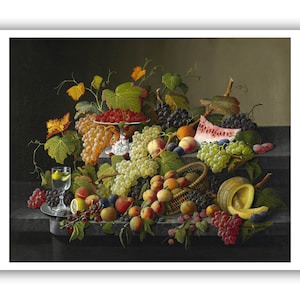 Severin Roesen: &quot;Overvloedig fruit&quot;, 1858 - gicleeprint/canvas van museumkwaliteit - A4/A3/A2
