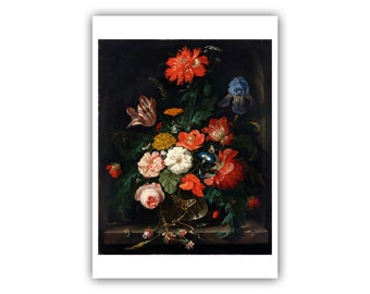 Abraham Mignon : « Coquelicot rouge frangé, tulipe, iris, roses et autres fleurs », 1640 - 1679 - Museum Quality Giclee Print/Canvas - A4/A3/A2