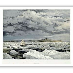 After Samuel Gurney Cresswell : &quot;First Discovery of Land by HMS Investigator&quot;, 1850 - Museum Quality Giclee Print/Canvas - A4/A3/A2