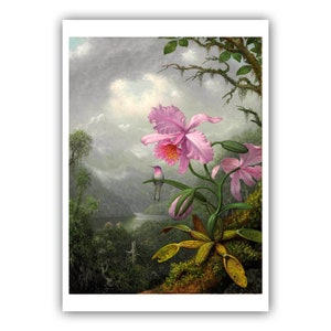 Martin Johnson Heade : &quot;Hummingbird Perched on the Orchid Plant&quot;, 1901 - Museum Quality Giclee Print/Canvas - A4/A3/A2