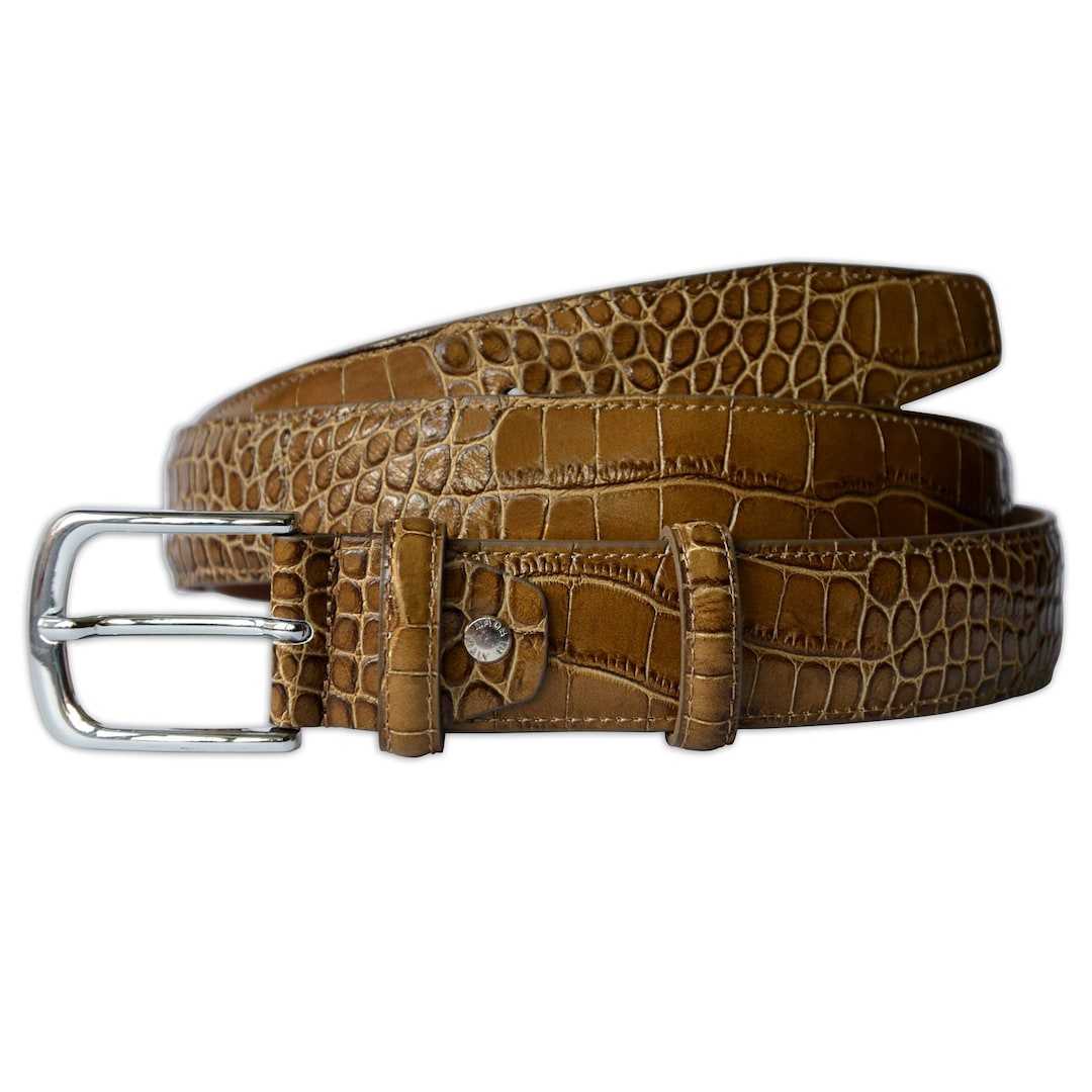 PASQUALE CUTARELLI Italiaanse Lederen Riem voor Heren met Krokodillenpatroon Zwart Medium 95cm