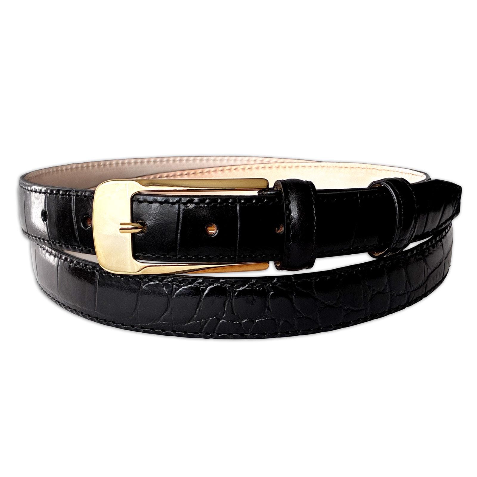Italian Leather Black Statement Leather Croc Belt Buy Black Western Belt Mens | Crocodile Embossed Leather  main image 3