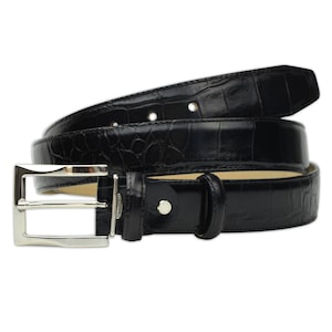 PASQUALE CUTARELLI Mens Crocodile Pattern Italian Leather Belt Black