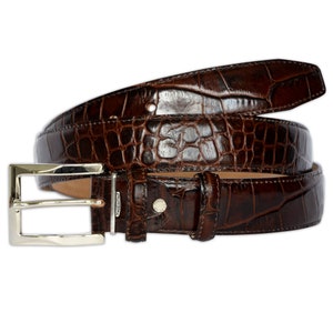 PASQUALE CUTARELLI Mens Crocodile Pattern Italian Leather Belt Brown