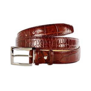 PASQUALE CUTARELLI Mens Crocodile Pattern Italian Leather Belt Burgundy