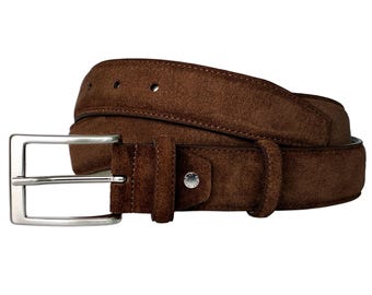 PASQUALE CUTARELLI Men’s Italian Suede Belt – 35mm / 1.38” – Made in Italy – Dark Chestnut