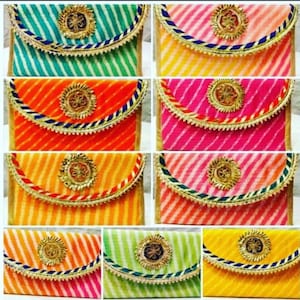 Enveloppen van Lehriya Stof met Gouden Werk geld Gift Enveloppen / Tas voor bruiloft / huwelijk / Bday - Multi Kleuren