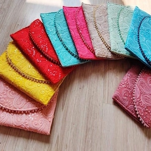 Indiase etnische bruiloft Lucknowi envelop, geld gift enveloppen - multi kleuren / diverse kleuren pack van 5