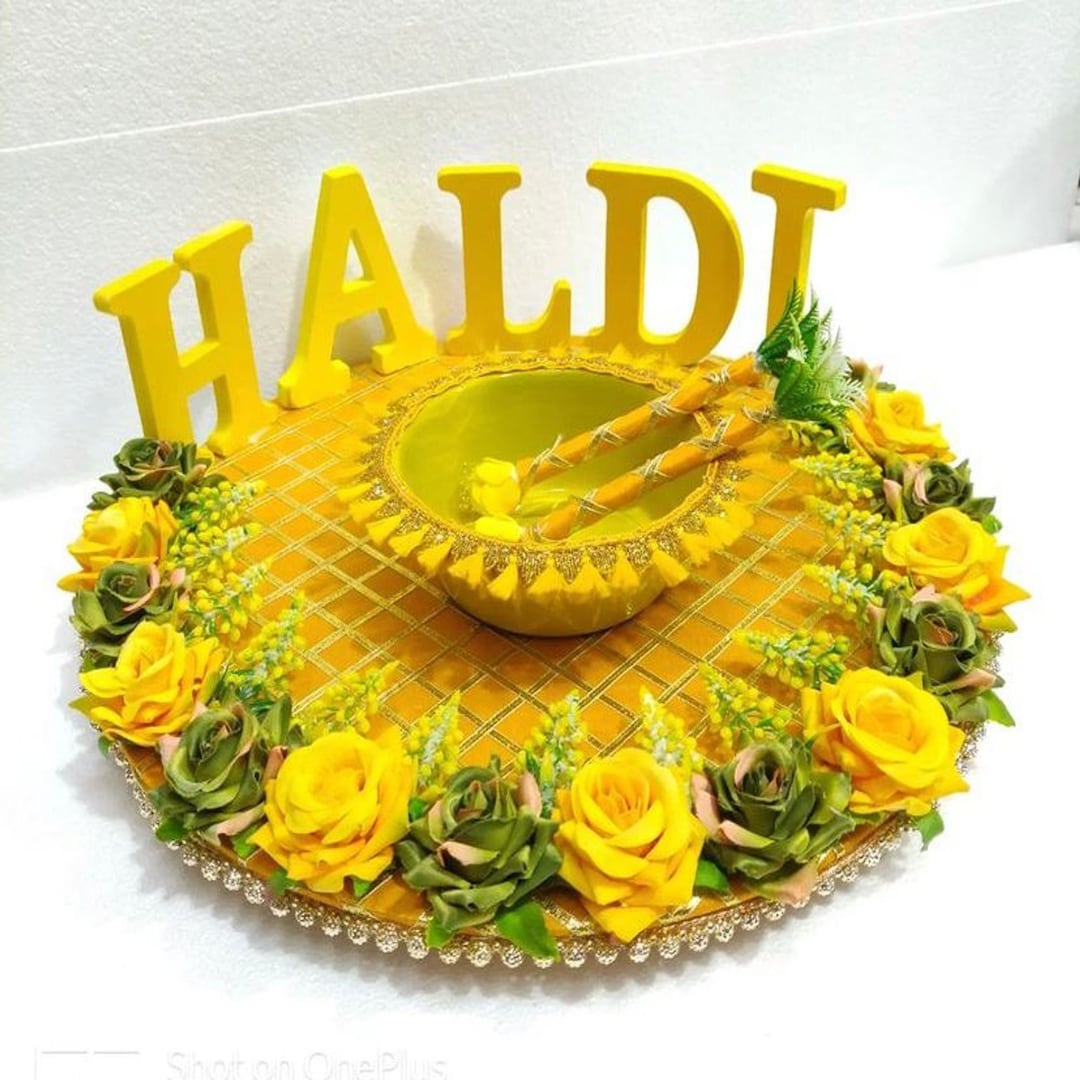 Indian Haldi Sangeet Thali Platter indian Wedding Rituals Decorated indian-haldi-sangeet-thali-platter-indian-wedding-rituals-decorated