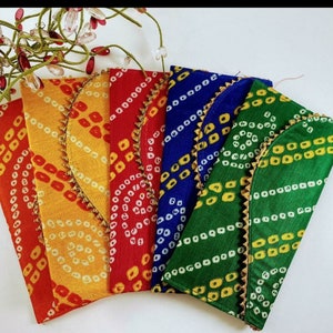 Enveloppen van handgemaakte Bandhej Print Geld Geschenk enveloppen, portemonnee voor bruiloft / huwelijk / Bday- Multi Kleuren / Diverse kleuren Pack van 6