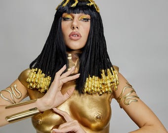 Handmade Gold Serpent Crown Egyptian Goddess Headpiece for Cleopatra Halloween Cosplay Photoshoot