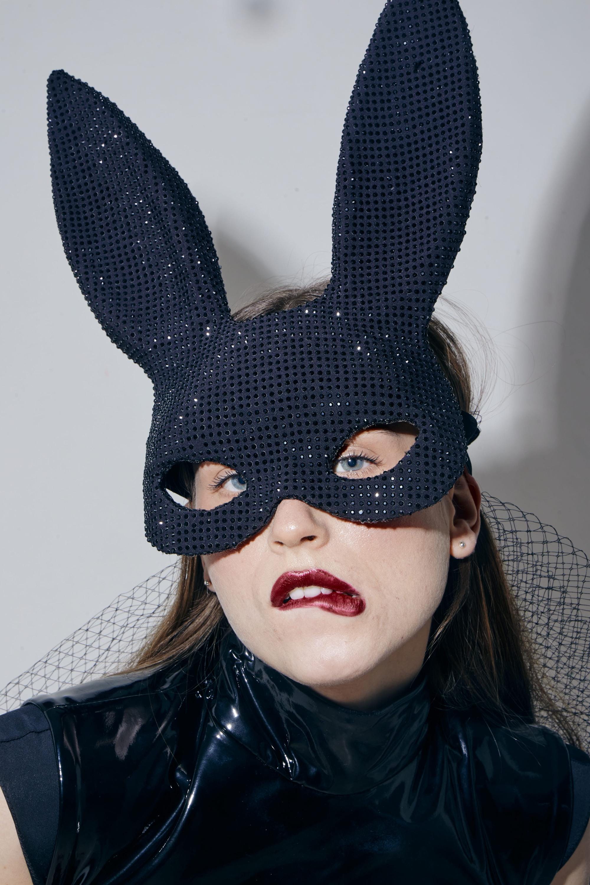 Beautiful Rabbit Mask Luxury Black Rhinestone Bunny Mask Sparkling Crystal Rabbit Ears With ...
