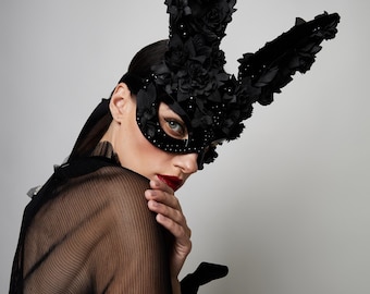Floral Rabbit Mask: Gothic Masquerade Bunny Headpiece