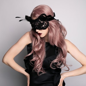 Cat black lace cover face Black Friday Gothic face mask Masquerade eyes cover Animal fashion face accessories Dark style look Gift for her