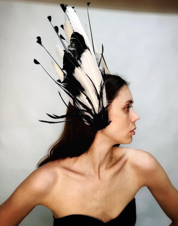 Mystic Raven Feather Headband: Bicolor Gala Headpiece - Etsy  display picture 1