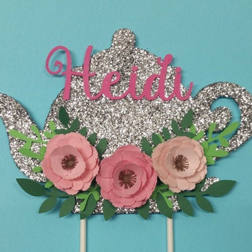 Teapot Cake Topper Personalized Teapot Topper Tea Party Cake Etsy