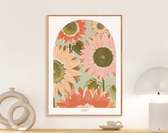 Retro Sunflower Print: Boho Botanical Wall Art