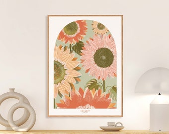 Sunflower Wall Art Flower Poster Botanical Hanging Wall Art Retro Sunflower Boho Home Decor