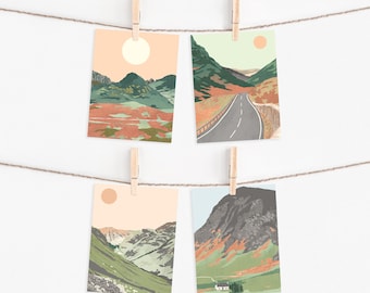 Schotland ansichtkaartbundel reispostkaarten set van 4 Schotland miniprints Schotland kaartillustraties reiscadeau