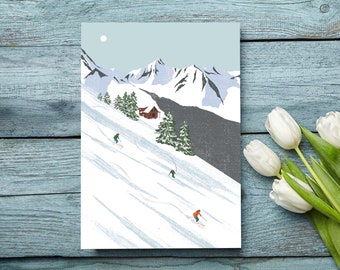 Skiing Card Winter Ski Greetings Card Ski Gift Card Ski Resort Birthday Card Everyday Greetings Card