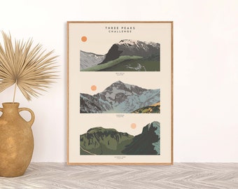 Three Peaks Challenge Art Print: UK Mountain Travel Poster