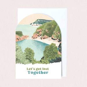 A6 gewölbte Karte Happy Jubiläum Grußkarte für Paar - Illustrierte Kunstkarte - Let's Get Lost Together, Reisegeschenk