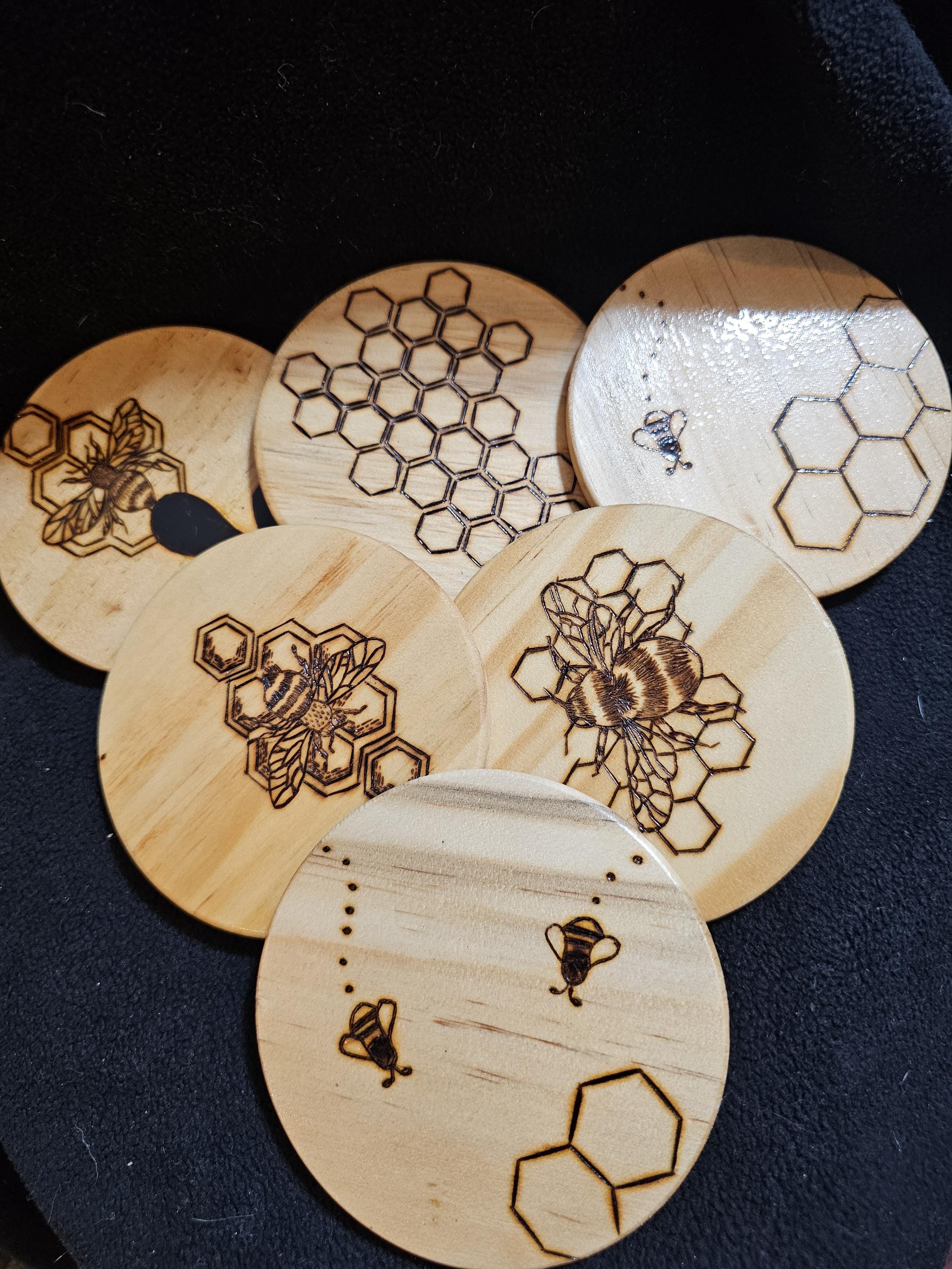 Honey Bee Coaster Set With Holder - Etsy