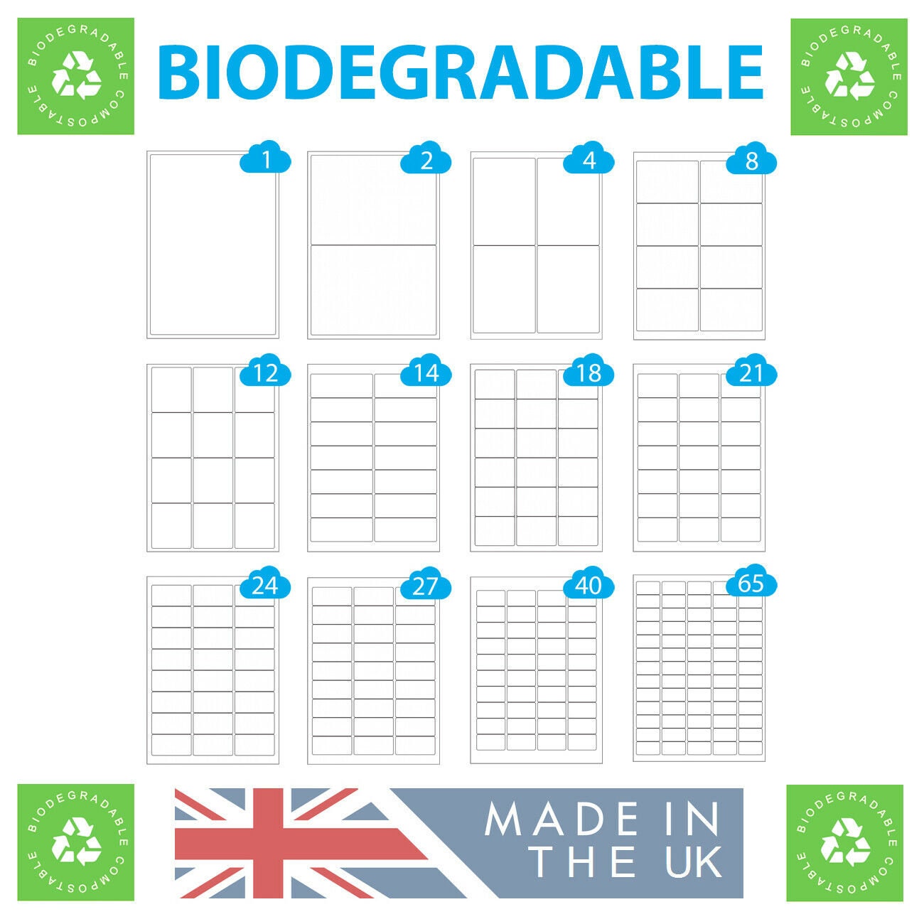 Eco Friendly Etiquetas Adhesivas Hoja A4 biodegradable Ronda compostables 