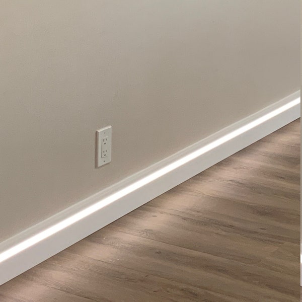 A sample of unique, patented by us Baseboard Moldings with LED diffuser. Complements any interior design and construction projects at home.