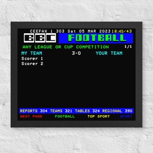 Personalised Football Retro CEEFAX Football Match Result Framed poster