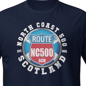 Camiseta unisex North Coast 500 Escocia Diseño vintage inspirado en la conducción NC500 escocesa