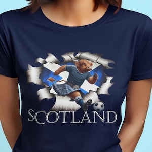 Scotland Football Highland Cow in Kilt, Scottish Football.  Tartan Army.  Scotland Fan Unisex T-Shirt