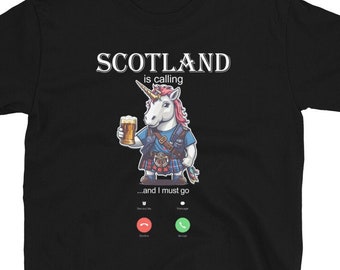 Scotland Is Call I and I Must Go Unicorn in Kilt Scottish T-shirt