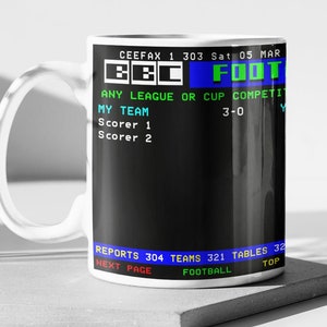 Personalised Football Retro CEEFAX Football Match Result Mug