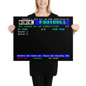 Personalised Football Retro CEEFAX Football Match Result Poster
