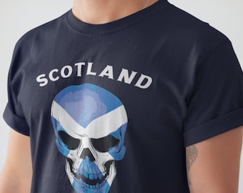 スコットランドの誇りを示そう スコットランド国旗スカル 半袖 ユニセックス Tシャツ