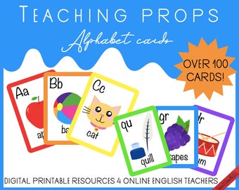 Teaching ESL Alphabet Cards | Teaching Props | Printable Resources For Online English Teachers | Digital Download (Over 100 Cards!)