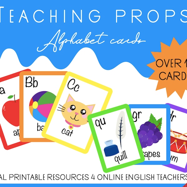 Teaching ESL Alphabet Cards | Teaching Props | Printable Resources For Online English Teachers | Digital Download (Over 100 Cards!)
