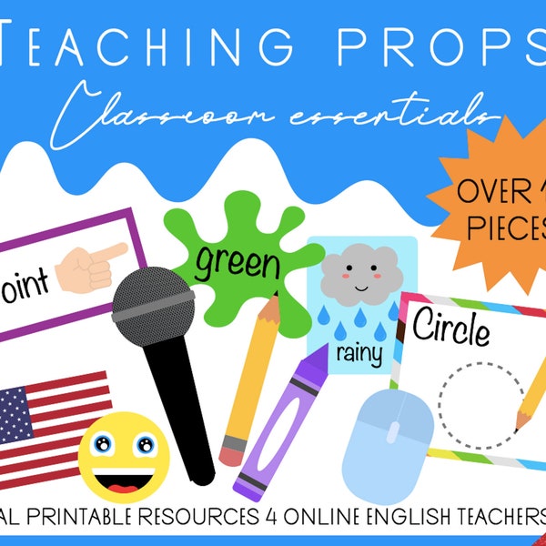 Teaching ESL Classroom Essentials Props | Printable Resources For Online English Teachers | Digital Download (Over 110 Pieces)