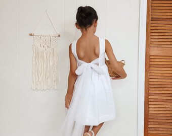 Ivory Tulle Flower Girl Dress: White Cotton Party Dress